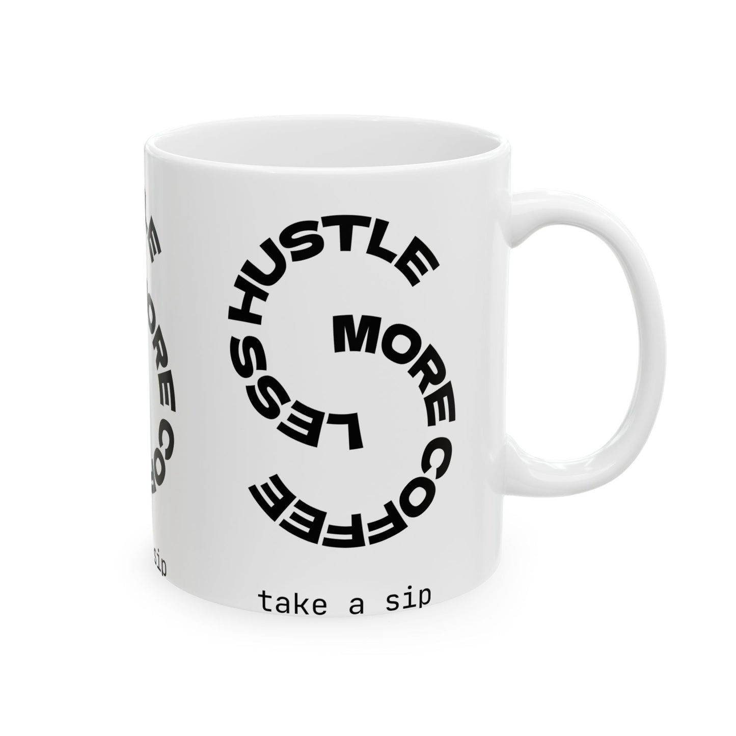 Motivational Coffee Mug | Hustle Less, Coffee More | Gift for Coffee Lovers, Office Decor, Inspirational Tea Cup, Daily Motivation