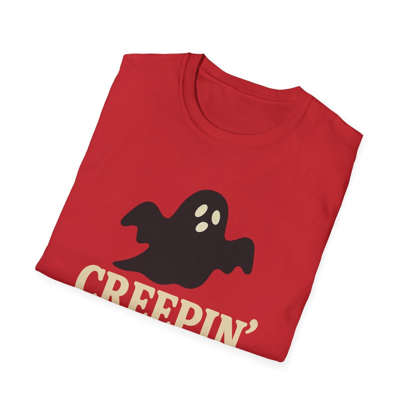Creepin' It Real Unisex Softstyle T-Shirt, Halloween Tee, Ghost Graphic Shirt, Casual Streetwear, Fun Gift for Fall Celebrations