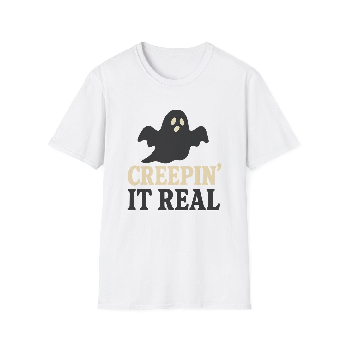 Creepin' It Real Unisex Softstyle T-Shirt, Halloween Tee, Ghost Graphic Shirt, Casual Streetwear, Fun Gift for Fall Celebrations