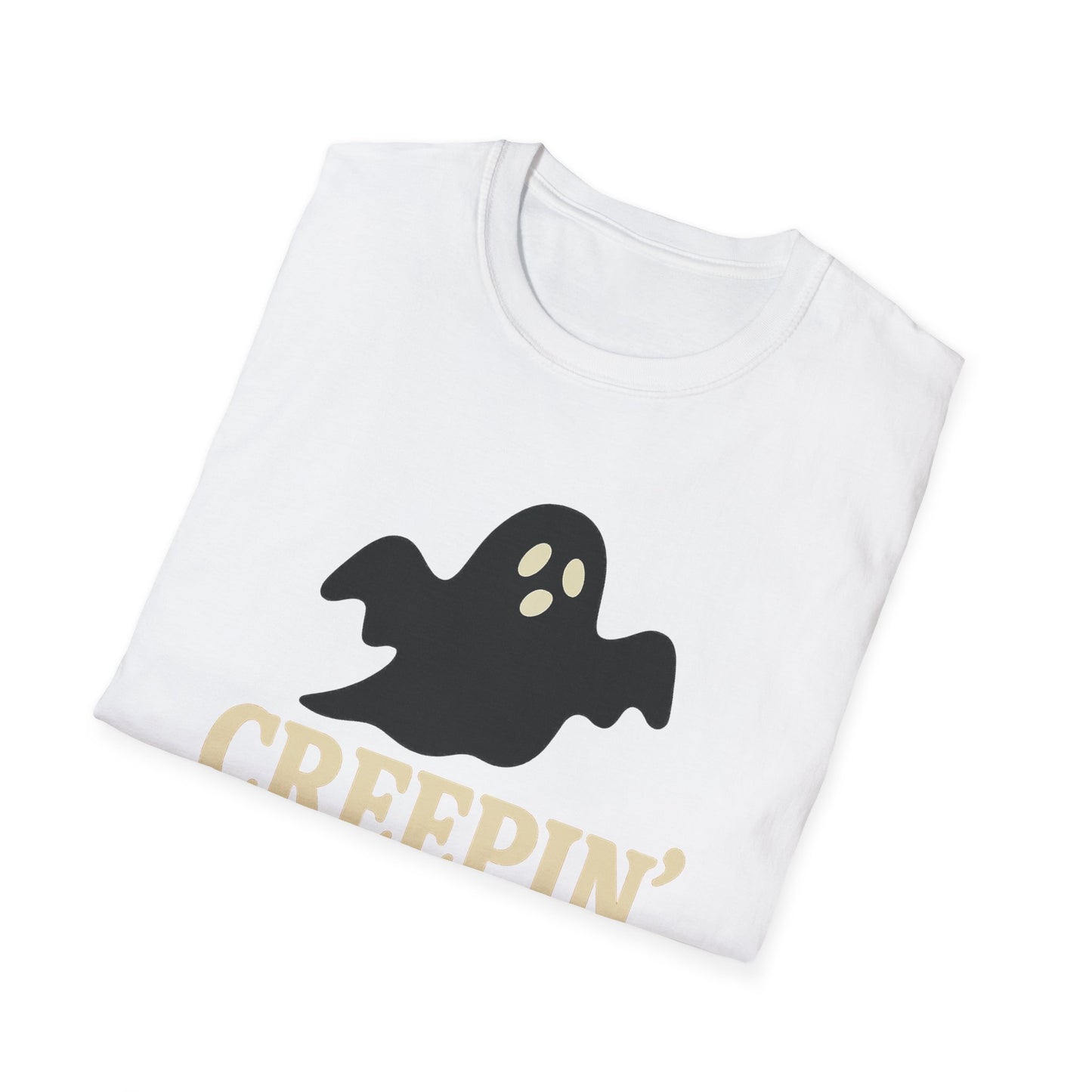 Creepin' It Real Unisex Softstyle T-Shirt, Halloween Tee, Ghost Graphic Shirt, Casual Streetwear, Fun Gift for Fall Celebrations