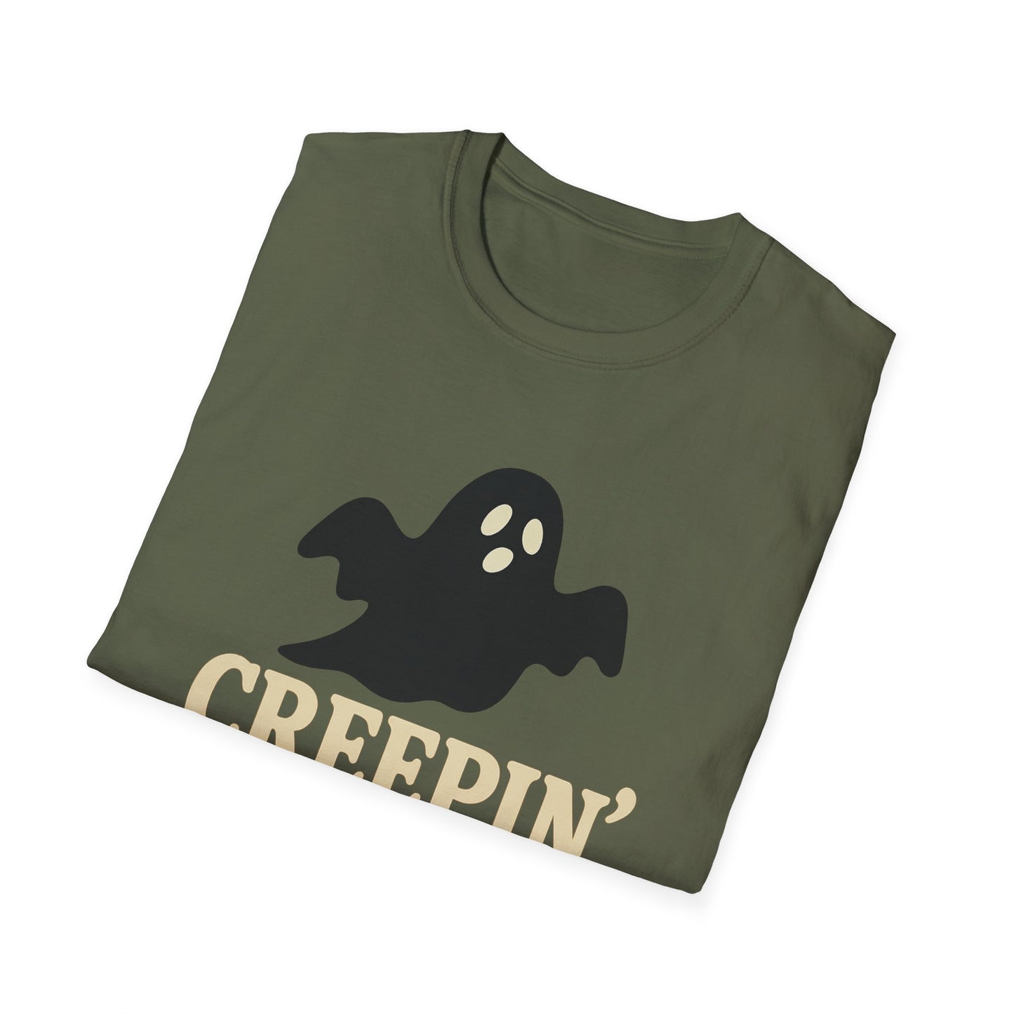 Creepin' It Real Unisex Softstyle T-Shirt, Halloween Tee, Ghost Graphic Shirt, Casual Streetwear, Fun Gift for Fall Celebrations