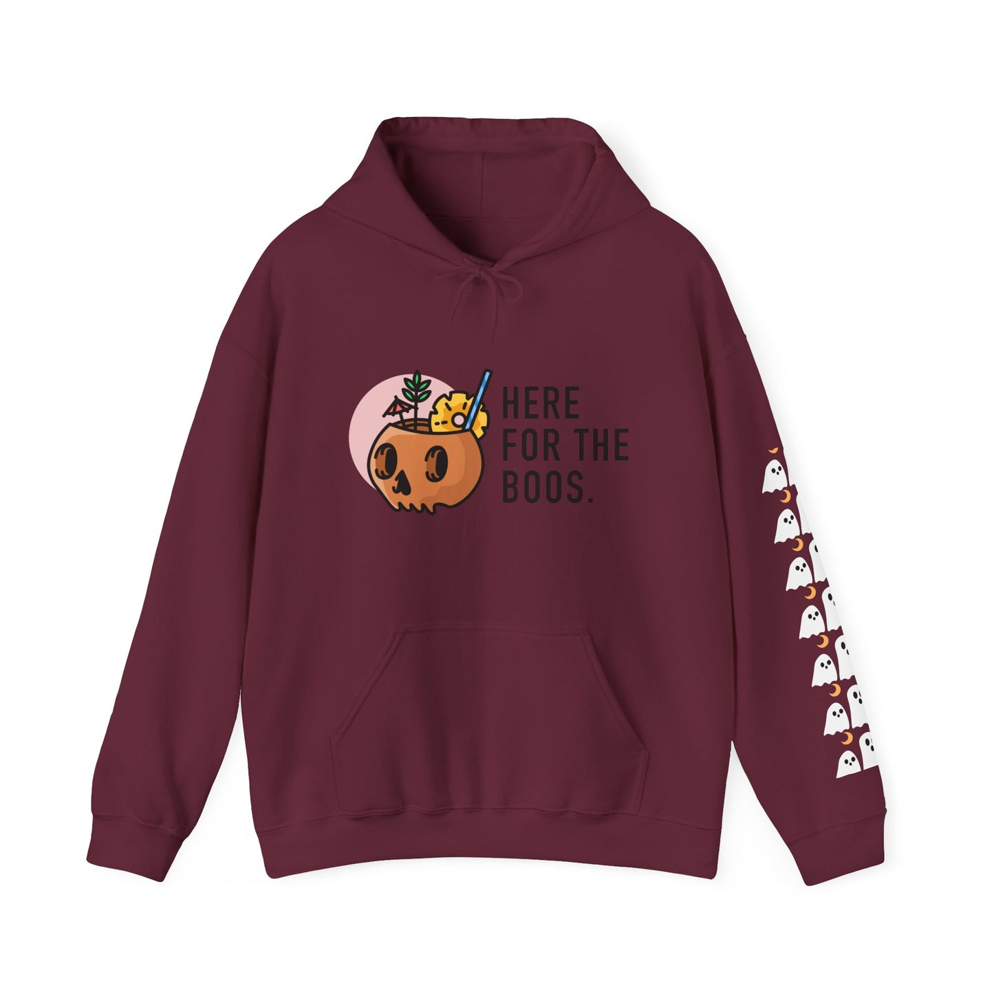 Halloween Themed Hooded Sweatshirt - Here for the Boos, Unisex Cozy Hoodie, Fall Fashion, Spooky Season Apparel, Perfect for Halloween [...]