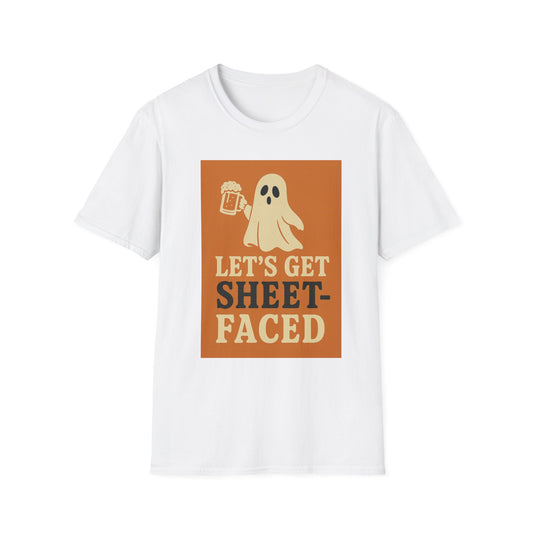 Halloween Ghost-Themed T-Shirt, Let's Get Sheet-Faced Shirt for Parties, Fun Gift for Halloween, Unisex Graphic Tee