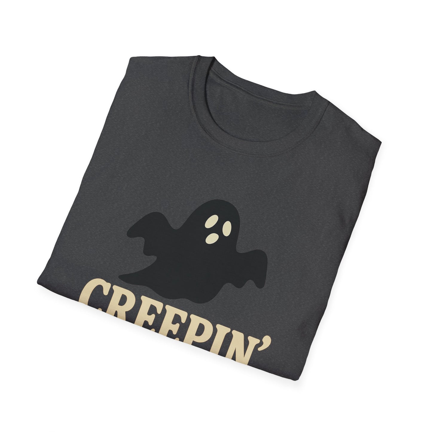 Creepin' It Real Unisex Softstyle T-Shirt, Halloween Tee, Ghost Graphic Shirt, Casual Streetwear, Fun Gift for Fall Celebrations
