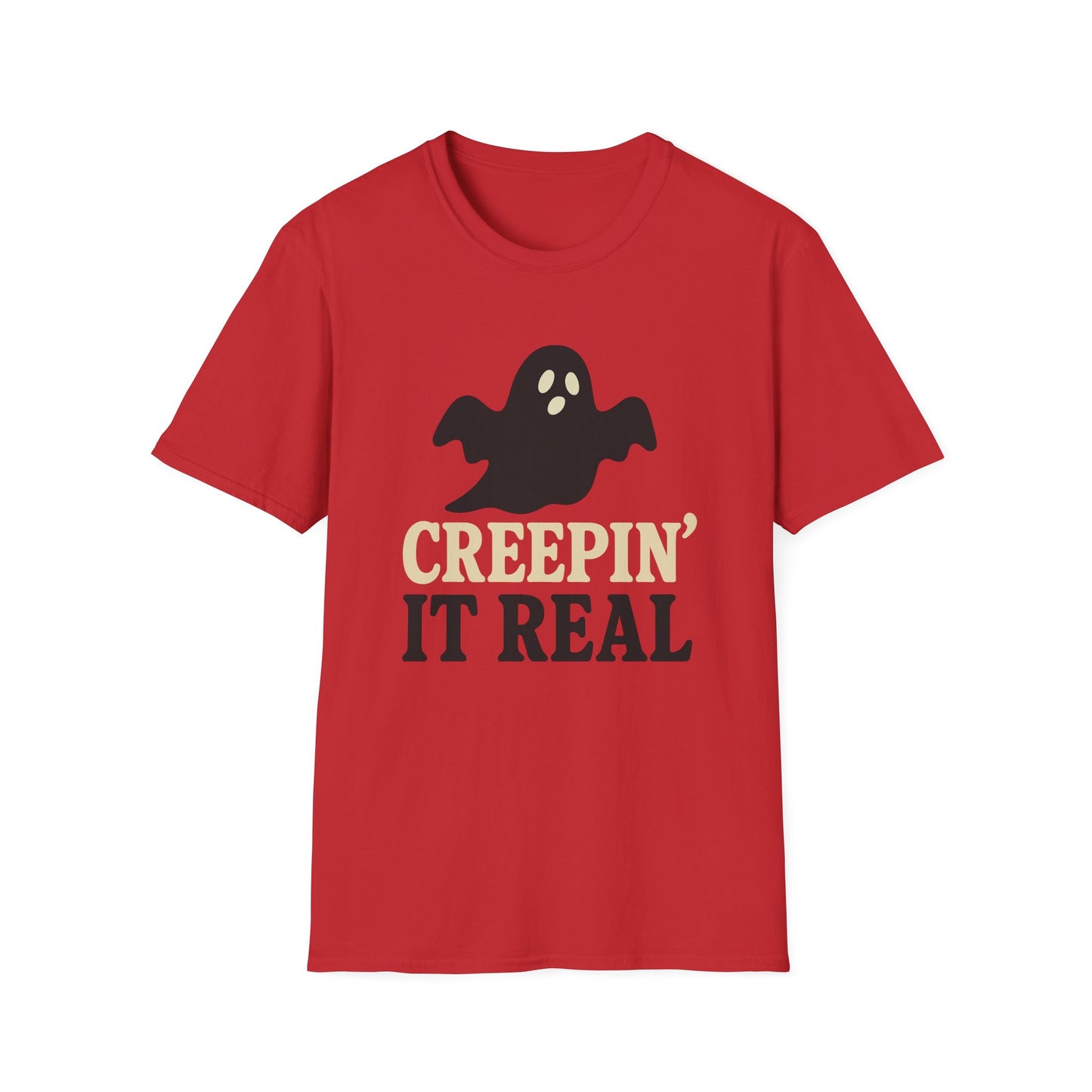 Creepin' It Real Unisex Softstyle T-Shirt, Halloween Tee, Ghost Graphic Shirt, Casual Streetwear, Fun Gift for Fall Celebrations