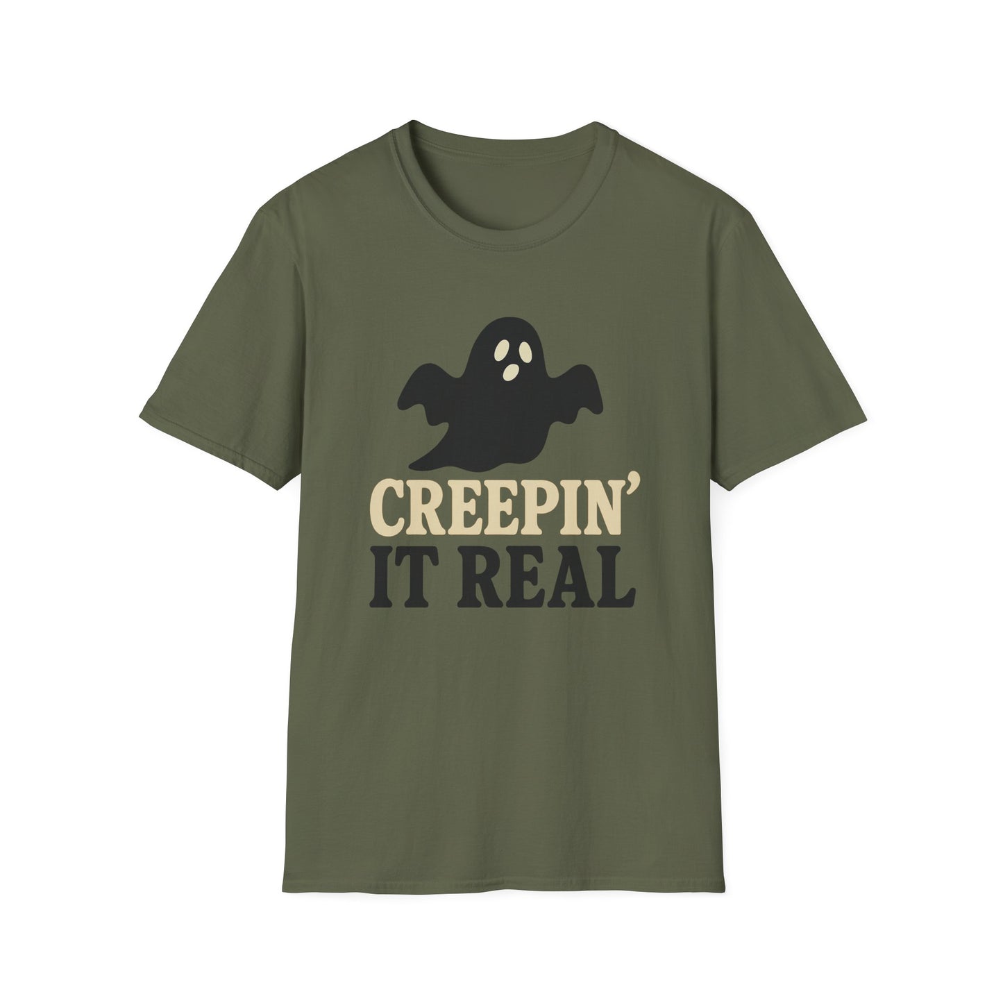 Creepin' It Real Unisex Softstyle T-Shirt, Halloween Tee, Ghost Graphic Shirt, Casual Streetwear, Fun Gift for Fall Celebrations